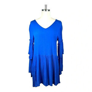 TIERED LAYER BABYDOLL DRESS BRIGHT BLUE TUNIC‎ RAYON WOMEN'S SIZE SMALL